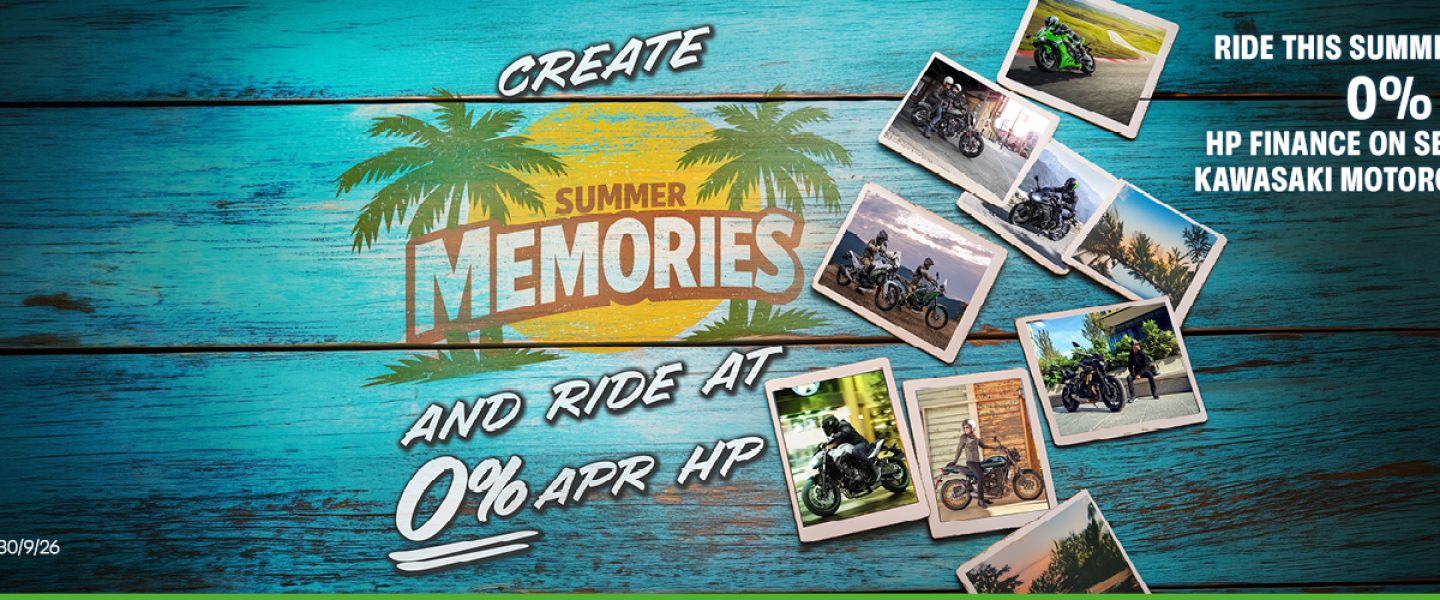 Ride this summer with 0% APR HP finance on selected Kawasaki motorcycles!